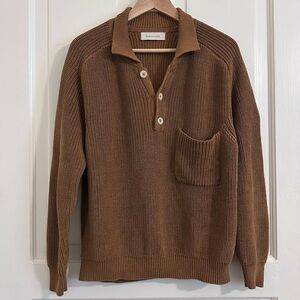 Shaina Mote Saatchi Sweater Henley Collared Curry Brown Cotton Size Small